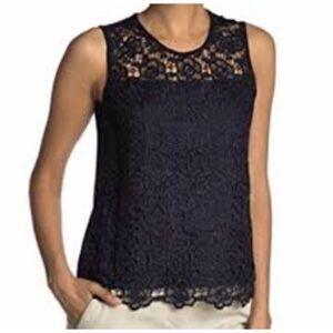 Nanette Nanette Lepore NWT Sleeveless Lace Overlay Back Zip Blouse Navy Size M